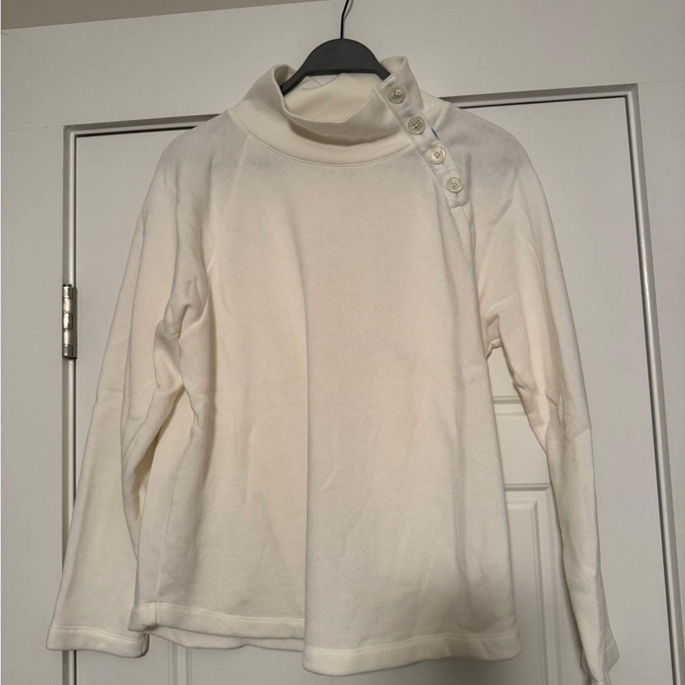 J. Crew Cream Button-Up Mock Turtleneck Sweater
